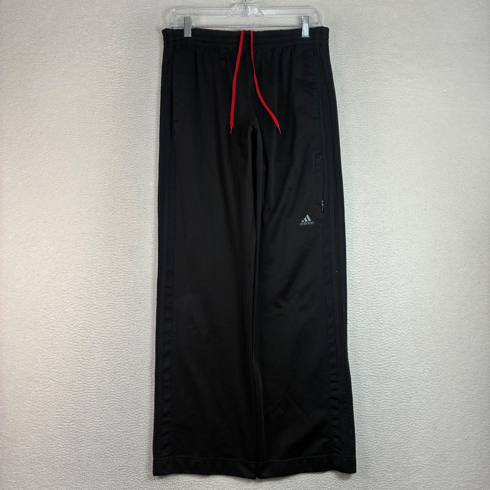 Y2K Adidas Baggy Track Pants Men M Black Mesh Drawstring Stretch Loose Sweatpant